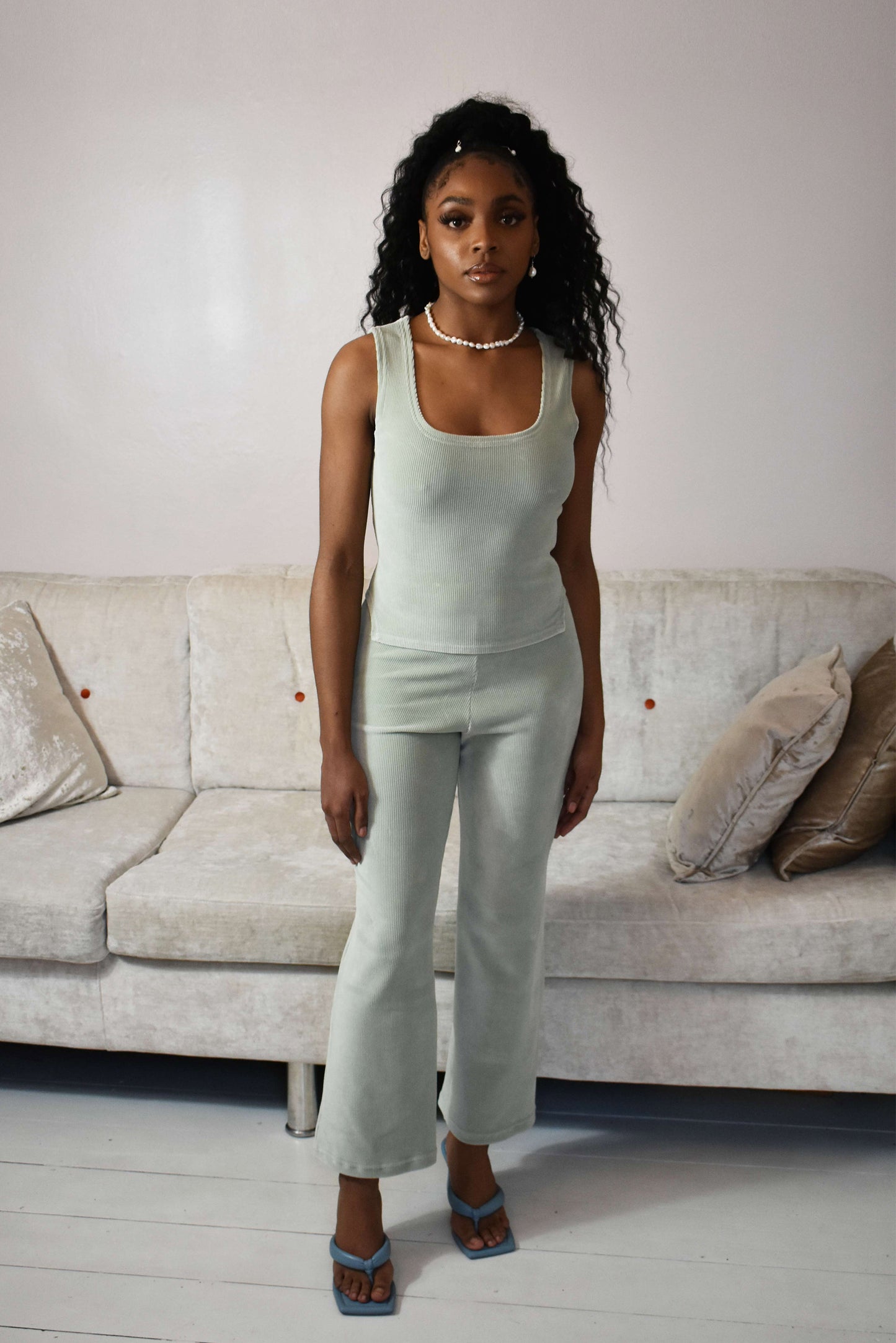 Rib Cotton Velvet Mix 'Manu' Trousers Seafoam No Wallflower Project