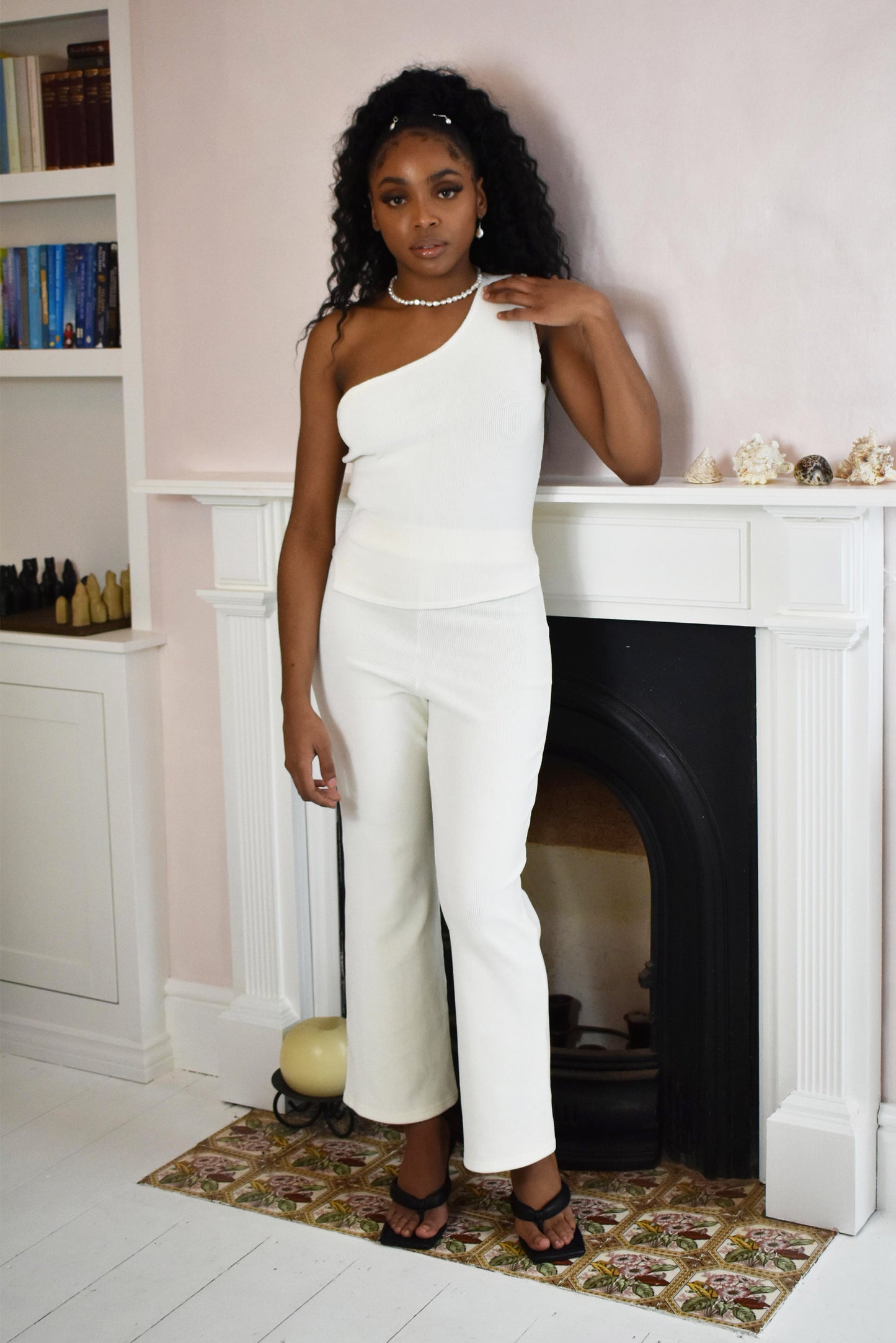 Rib Cotton Velvet Mix 'Manu' Trousers Ivory