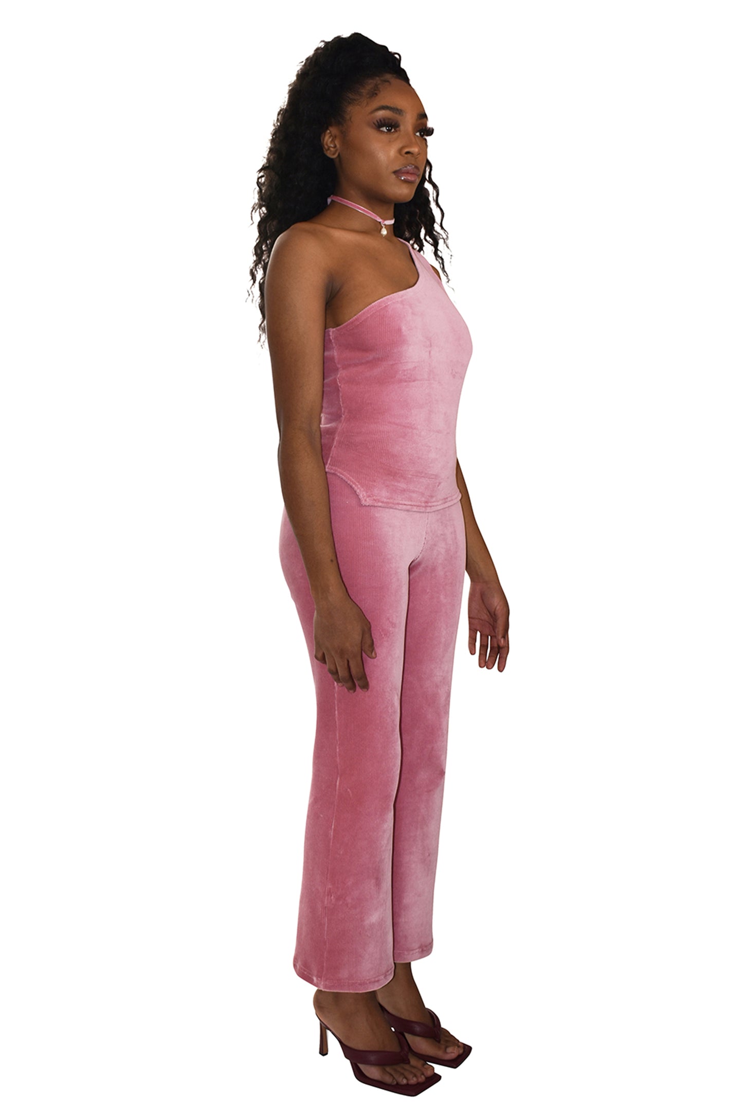 Rib Cotton Velvet Godet Asymmetric Top Cerise No Wallflower Project