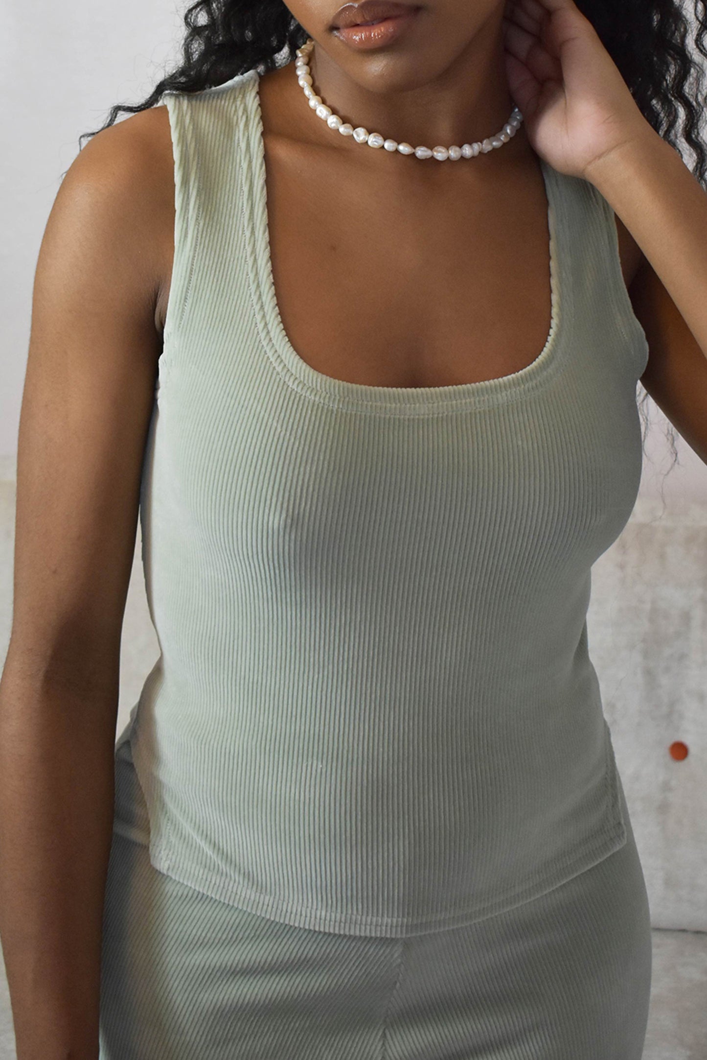 Rib Cotton Velvet Godet Vest Seafoam No Wallflower Project