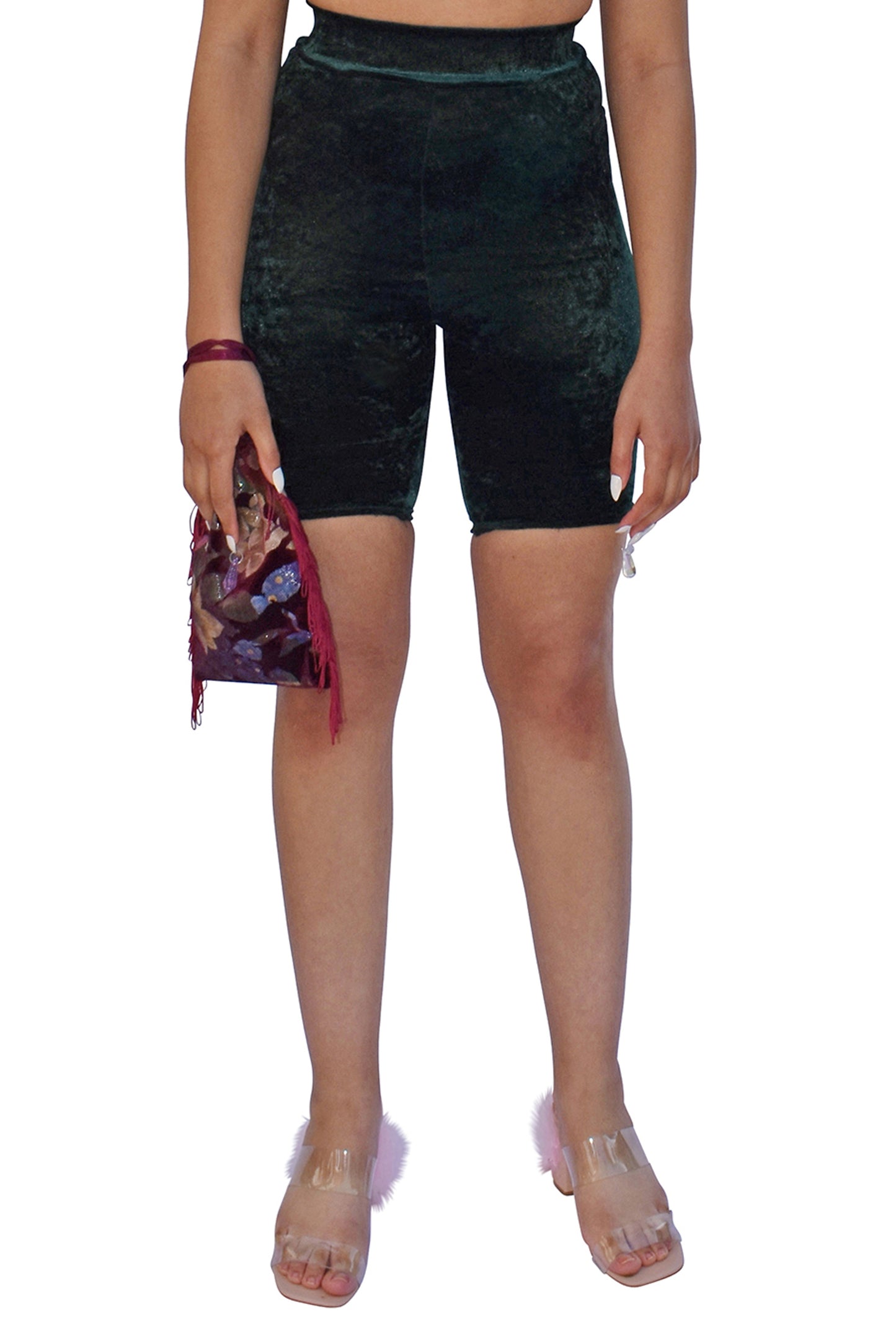 No Wallflower Project Riding Shorts in Forest Green Velvet