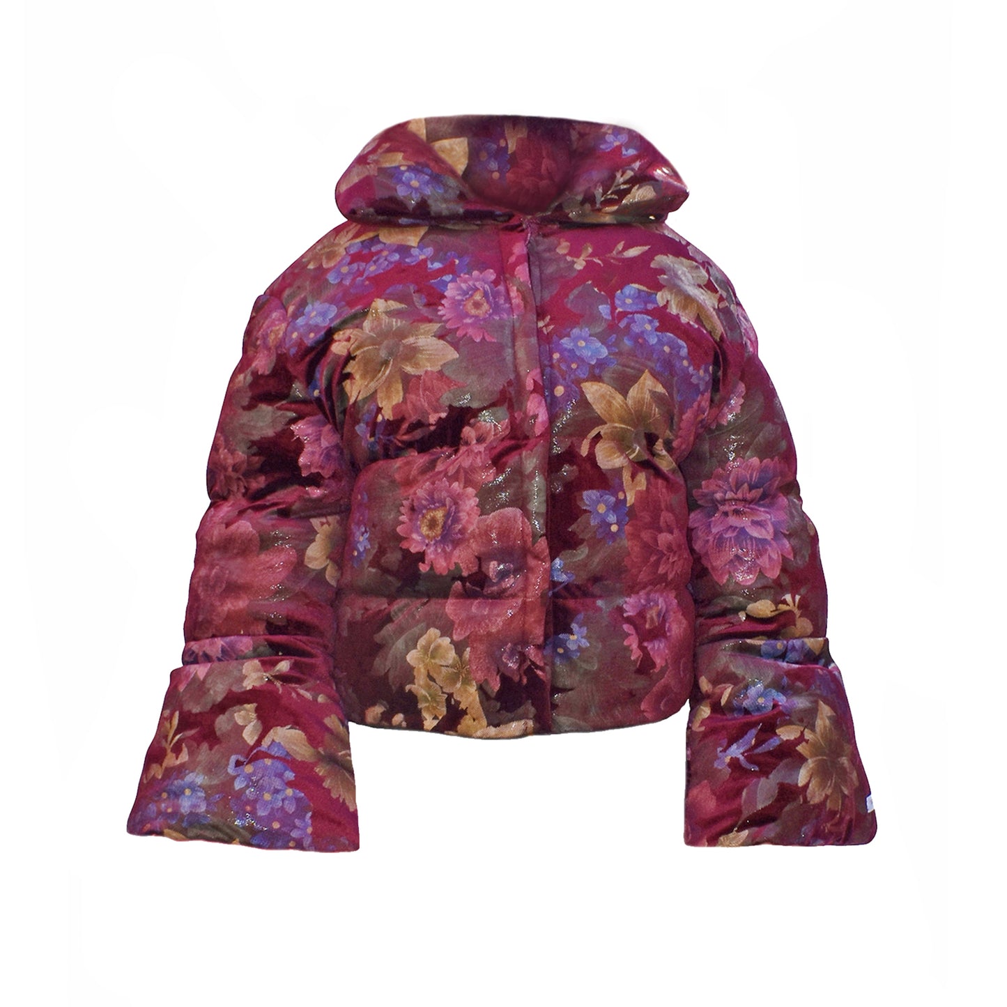 No Wallflower Project Opera Oversized Puffer in Wine Floral velvet