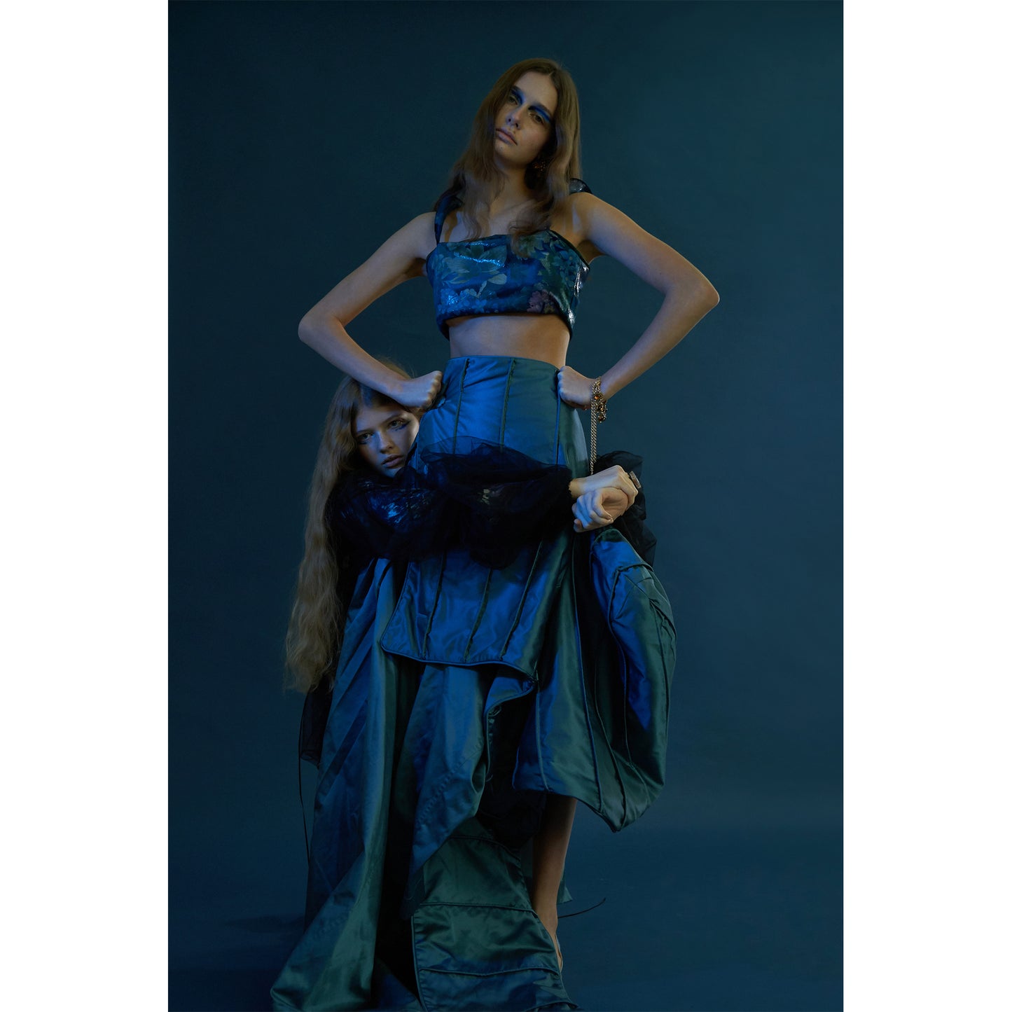 Padded Shoulder Bodice Teal Floral