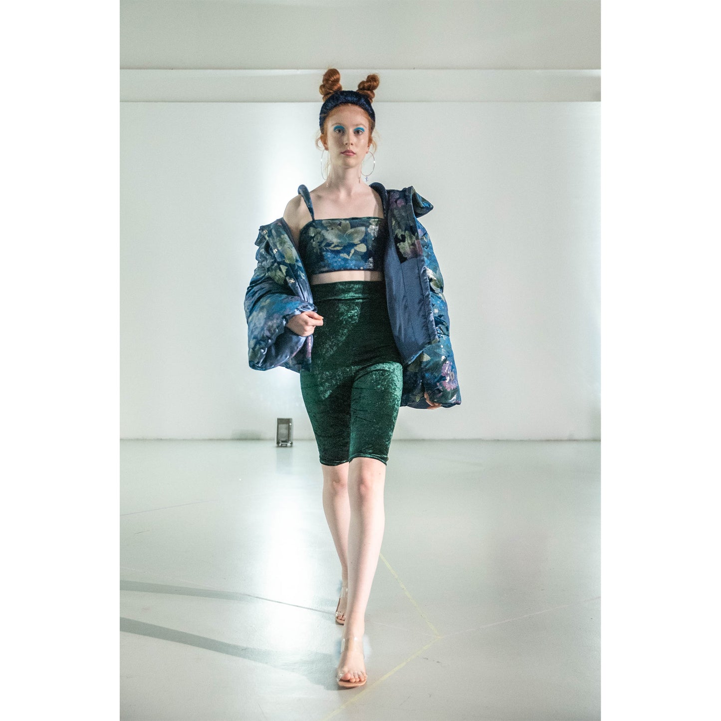 Padded Shoulder Bodice Teal Floral