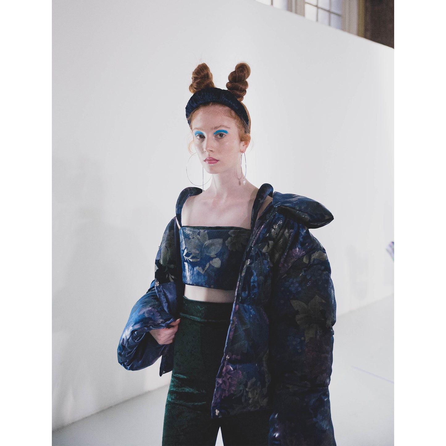 Padded Shoulder Bodice Teal Floral