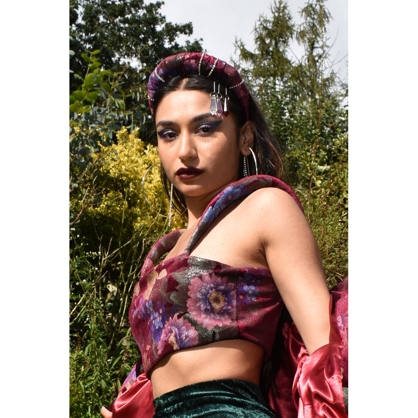 No Wallflower Project Padded Shoulder Bodice in Wine Floral Velvet