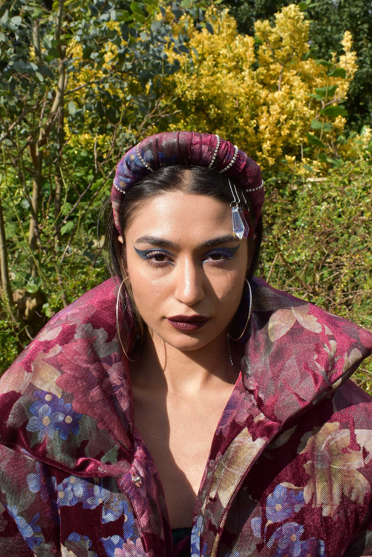 No Wallflower Project Diamante Wine Floral Ruffle Headband