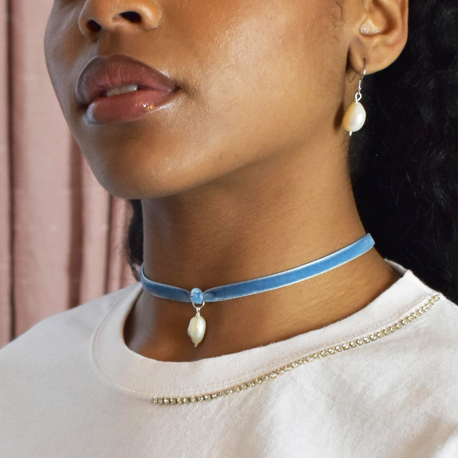 No Wallflower Project velvet and baroque freshwater pearl choker necklace