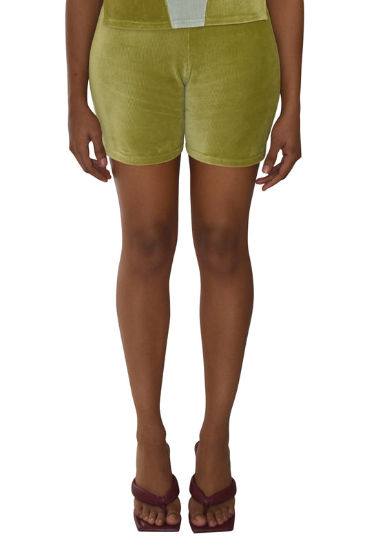 No Wallflower Project Rib Cotton Velvet Shorts Olive