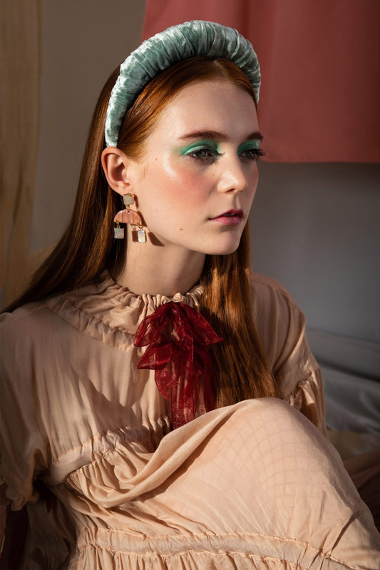 No Wallflower Sage Velvet Ruffle Headband