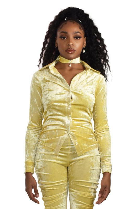 No Wallflower Project Velvet Skinny Shirt Butter Yellow