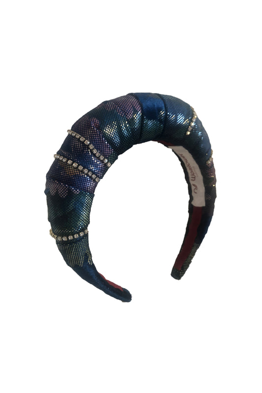 No Wallflower Project Diamante Velvet Ruffle Padded Headband Teal Floral