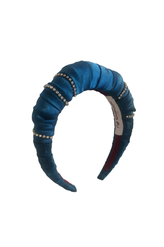 Satin Diamanté Ruffle Headband Teal