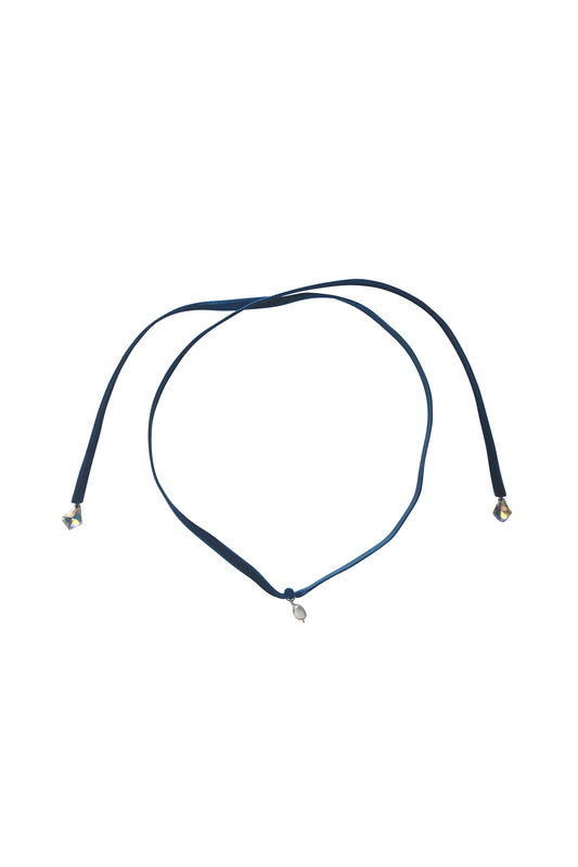 No Wallflower Project Freshwater Pearl Velvet Choker Royal Blue