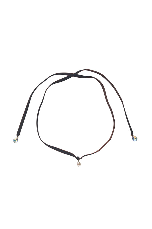 No Wallflower Project Freshwater Pearl Velvet Choker Chocolate Brown