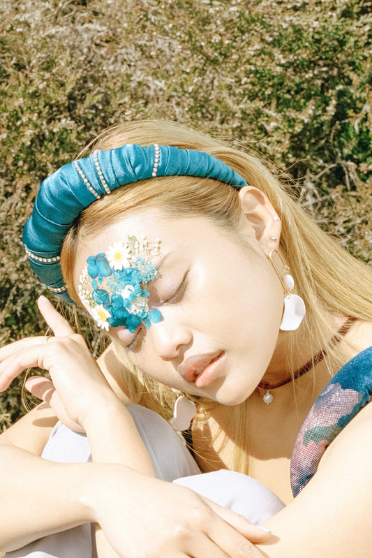 Satin Diamanté Ruffle Headband Teal