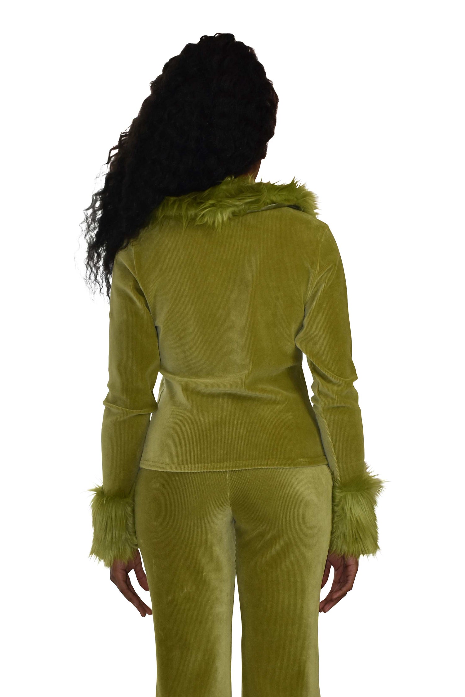 No Wallflower Project Rib Cotton Velvet Mix Faux Fur Cardigan Olive
