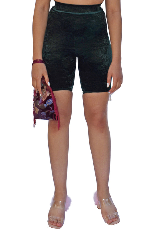 No Wallflower Project Riding Shorts in Forest Green Velvet