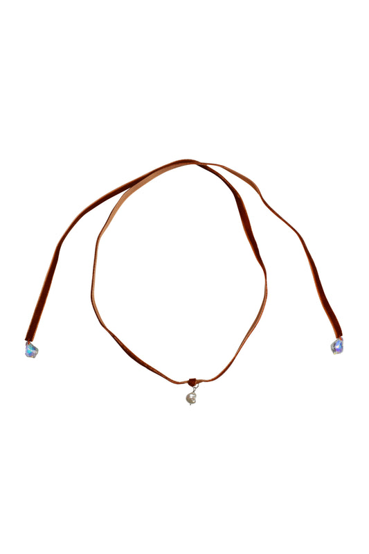 No Wallflower Project Baroque Freshwater Pearl Velvet Choker Burnt Orange