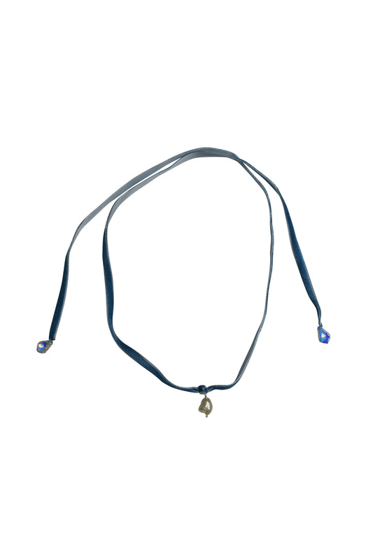 No Wallflower Project Powder Blue Velvet Freshwater Baroque Pearl Choker Necklace