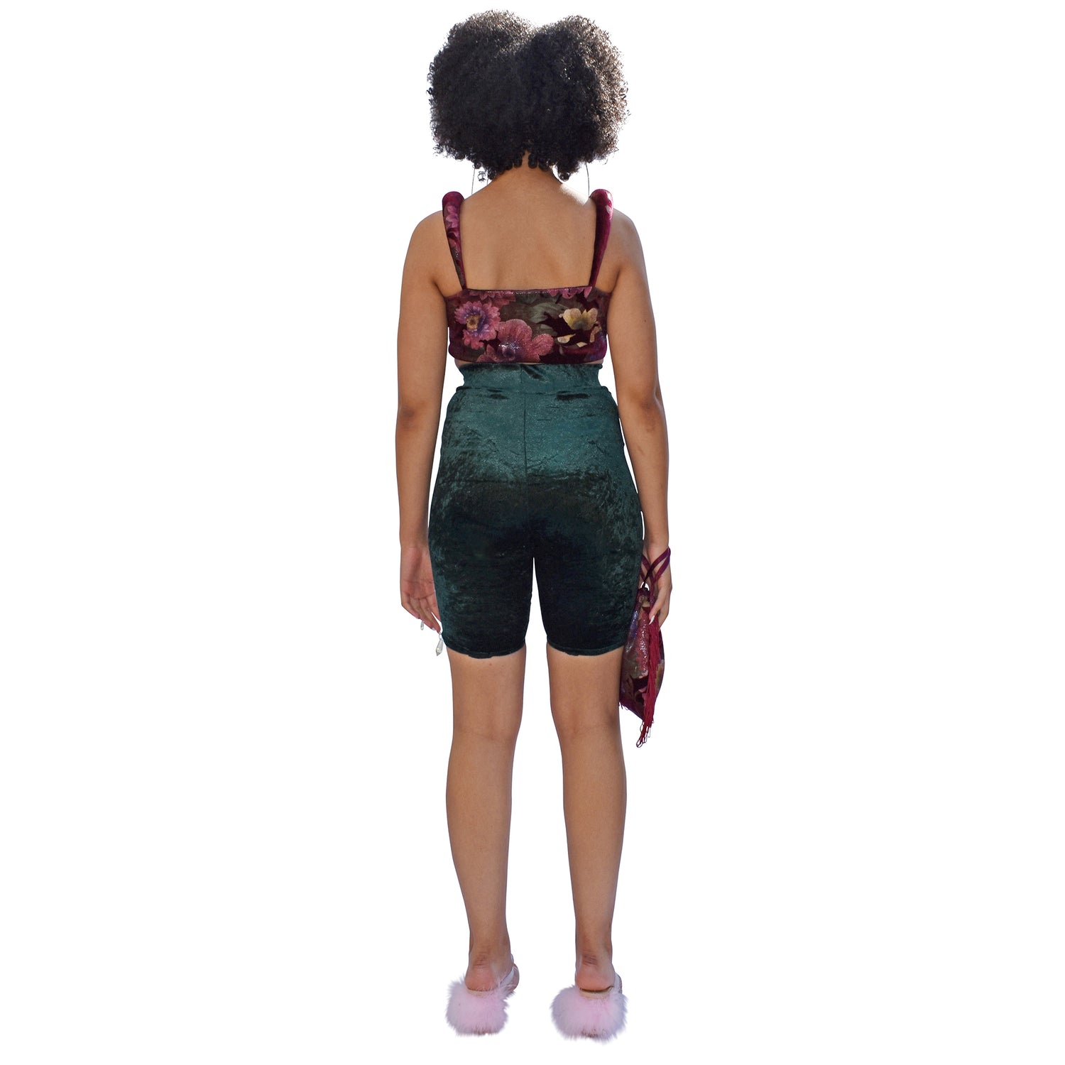 No Wallflower Project Riding Shorts in Forest Green Velvet