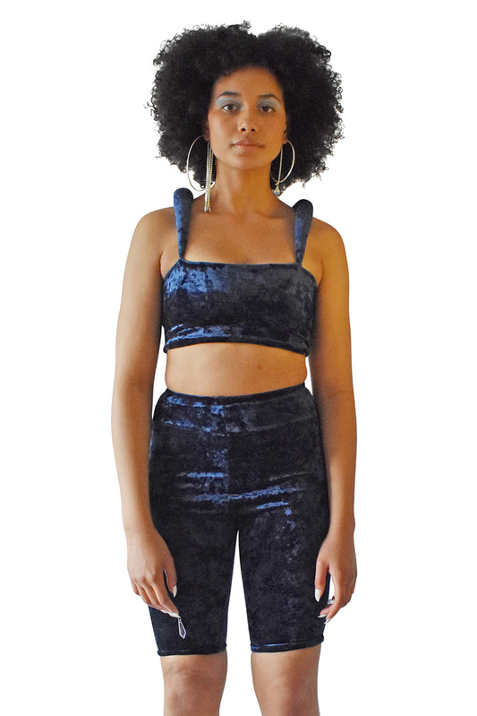 No Wallflower Project Velvet Padded Shoulder Top Midnight Blue